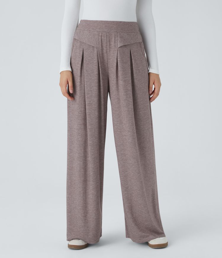 Pantalón tiro alto pierna ancha bolsillo lateral efecto jaspeado