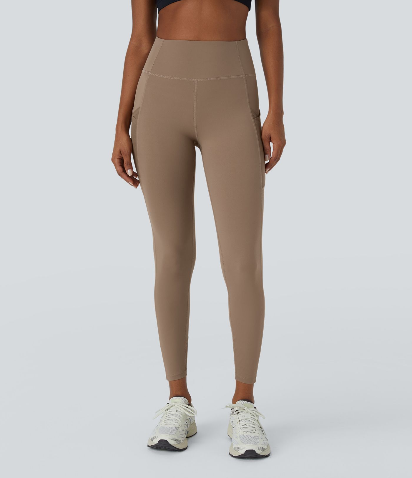 Leggings yoga tiro alto bolsillo cruzado lateral malla contrastante 7/8