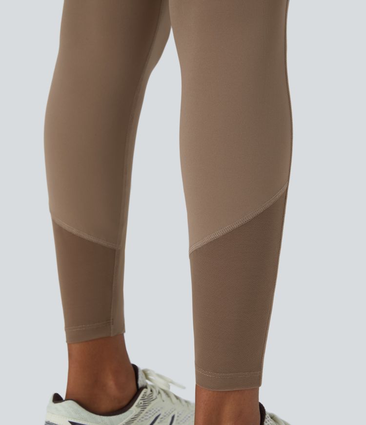 Leggings yoga tiro alto bolsillo cruzado lateral malla contrastante 7/8