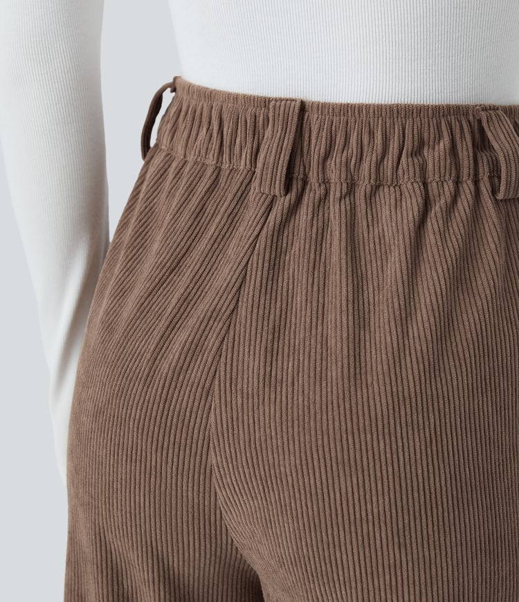 High Waisted Zipper Pocket Corduroy Casual Pants