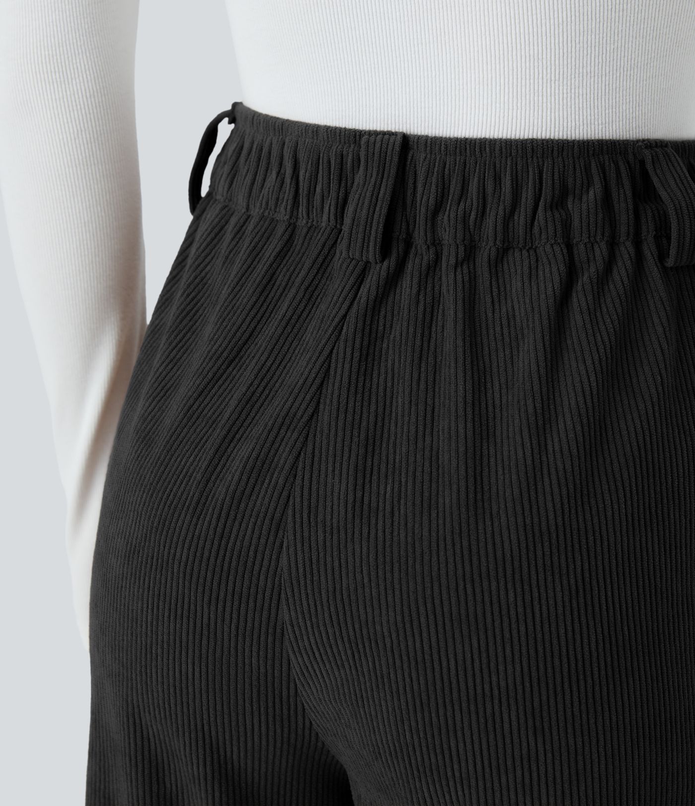 High Waisted Zipper Pocket Corduroy Casual Pants