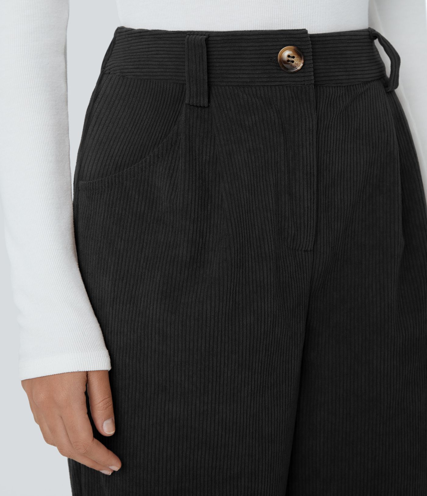 High Waisted Zipper Pocket Corduroy Casual Pants