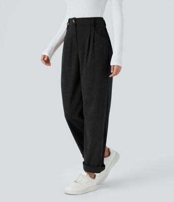 High Waisted Zipper Pocket Corduroy Casual Pants
