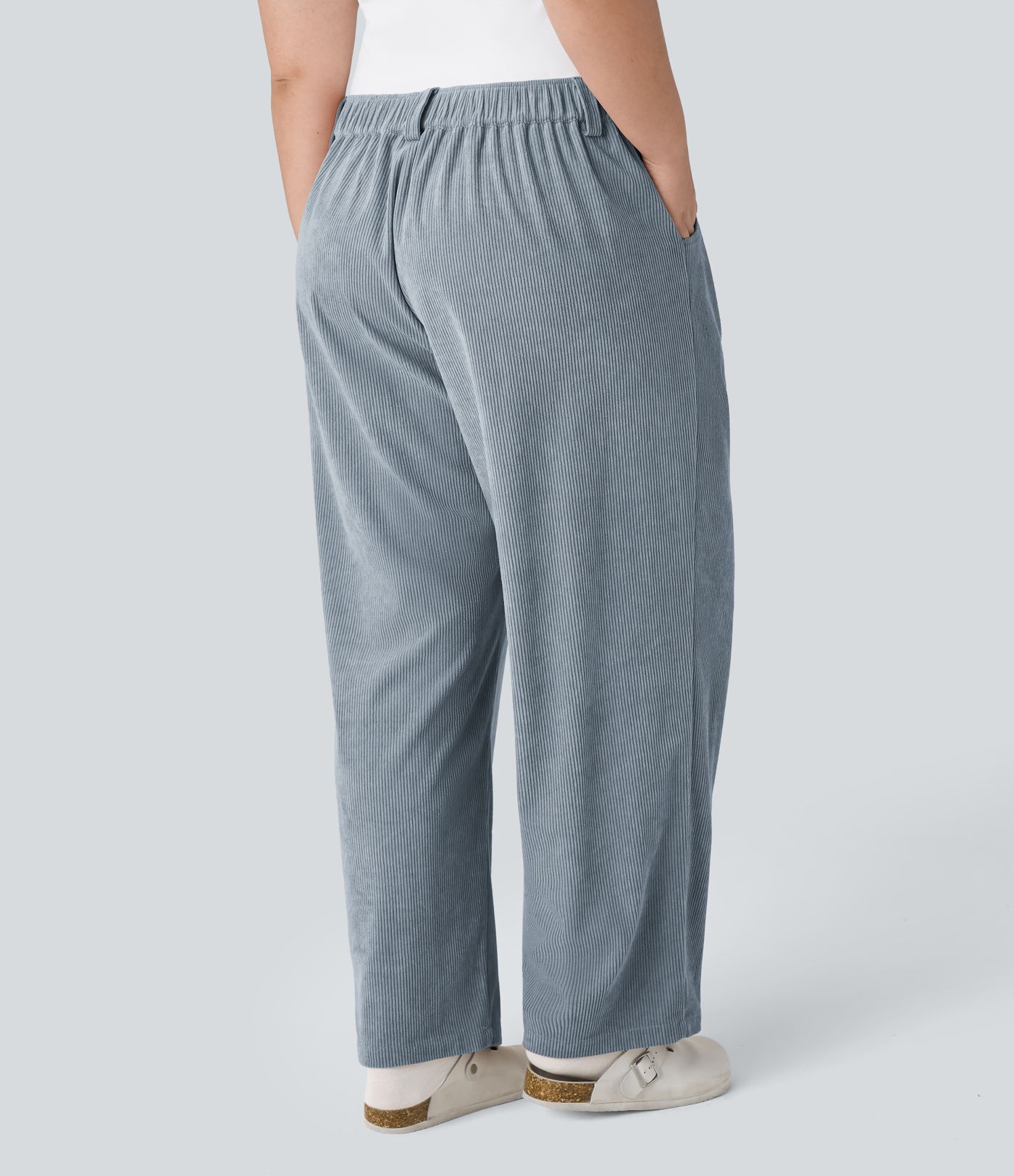 Mid Rise Zipper Pocket Plus Size Corduroy Casual Pants