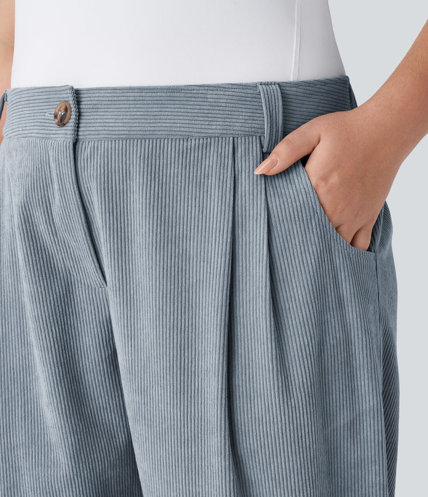 Mid Rise Zipper Pocket Plus Size Corduroy Casual Pants