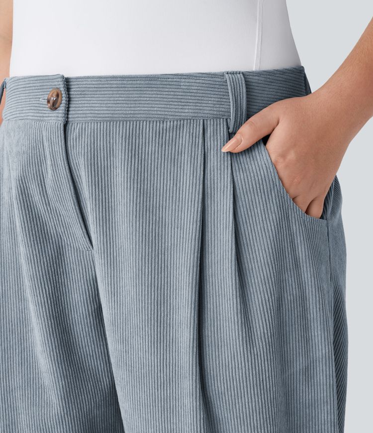 Mid Rise Zipper Pocket Plus Size Corduroy Casual Pants