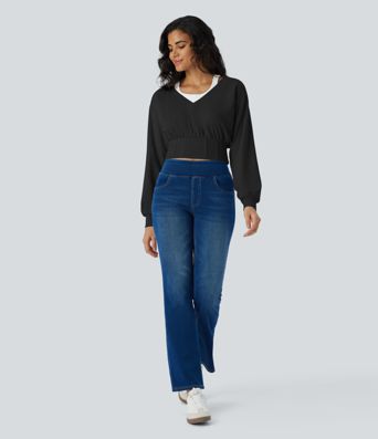 Sudadera corta corsé manga larga bloque color