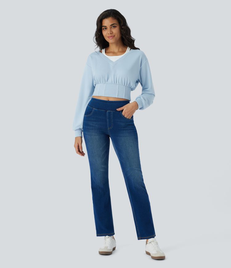 Color Block Long Sleeve Corset Cropped Casual Sweatshirt