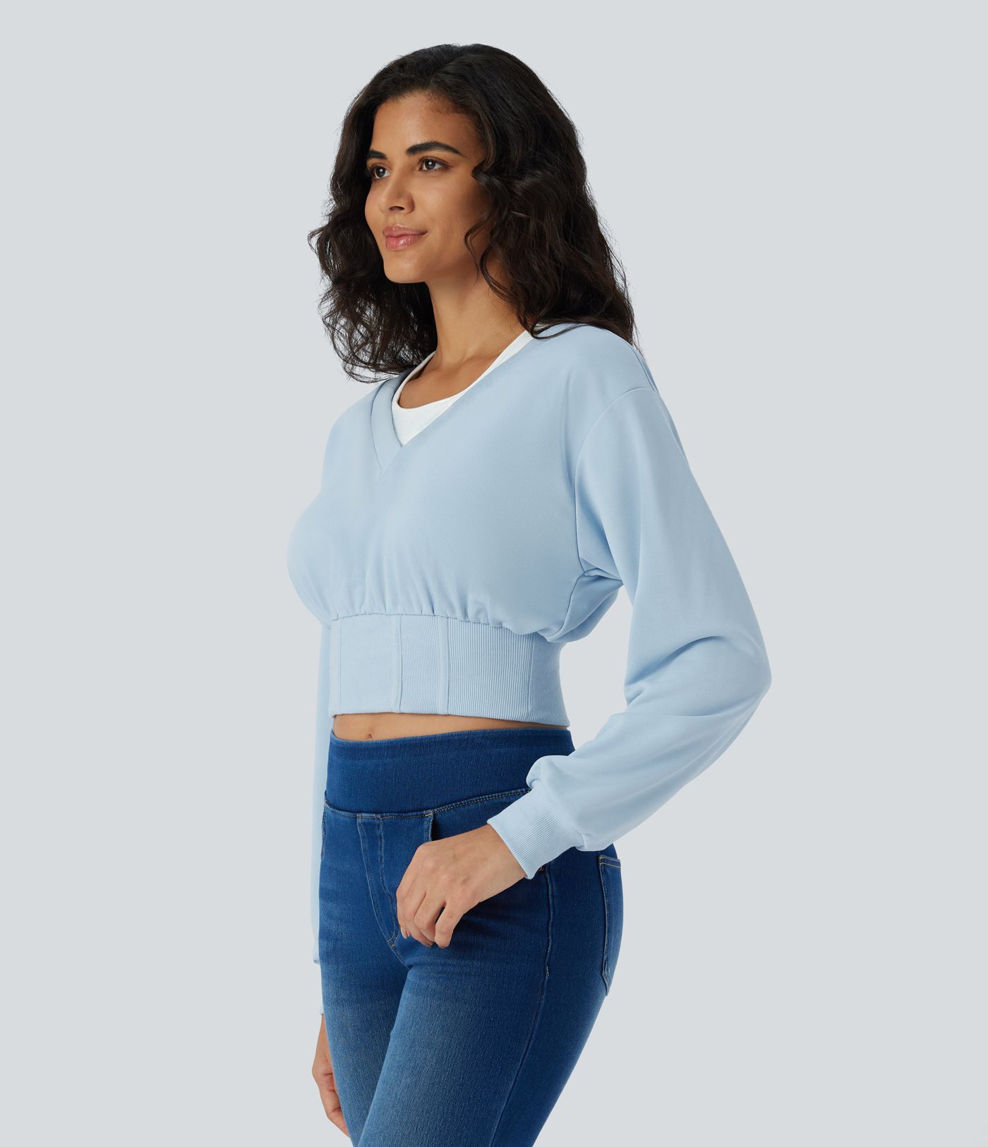 Color Block Long Sleeve Corset Cropped Casual Sweatshirt