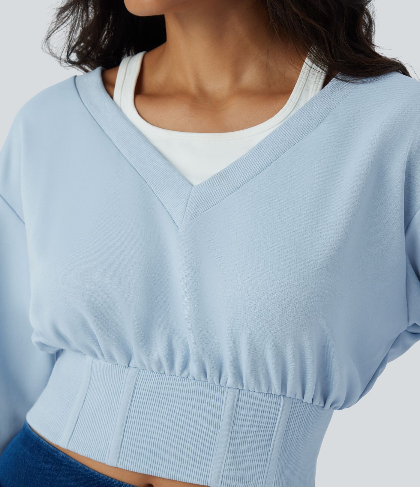 Color Block Long Sleeve Corset Cropped Casual Sweatshirt