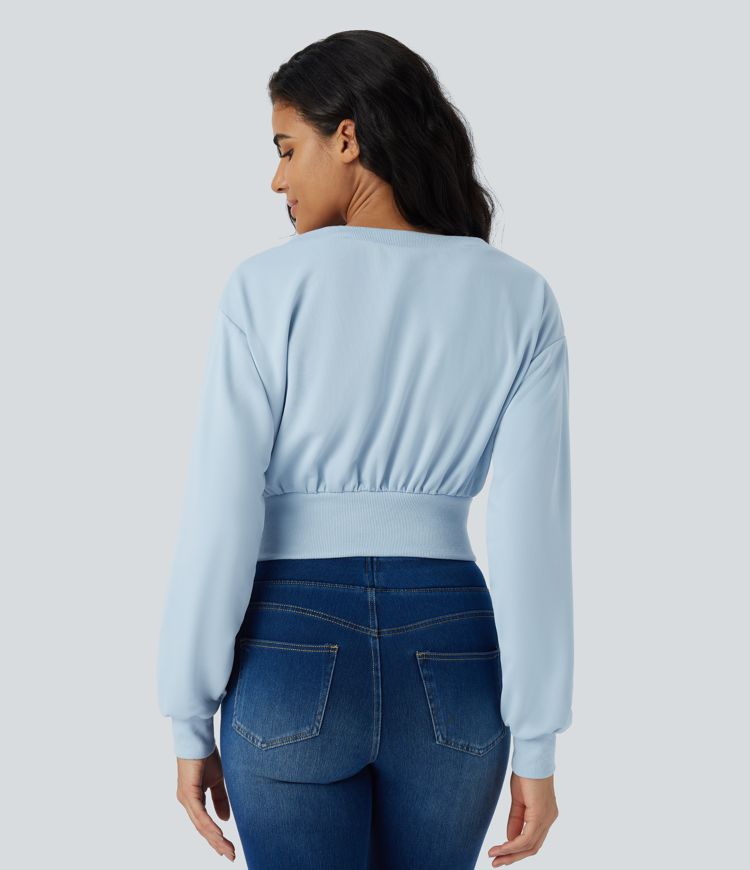 Color Block Long Sleeve Corset Cropped Casual Sweatshirt