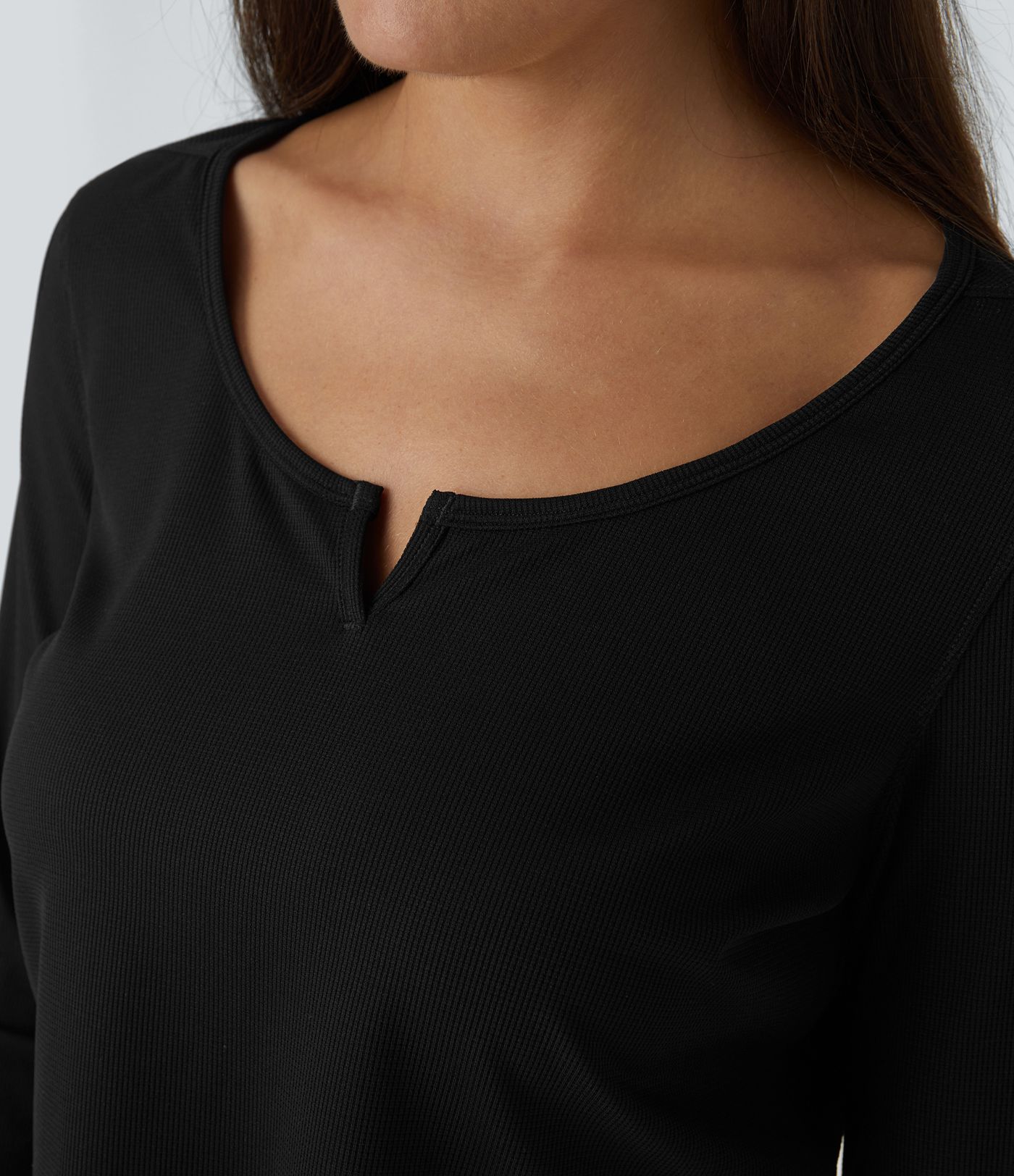 Ribbed Knit Long Sleeve Cropped Casual Top