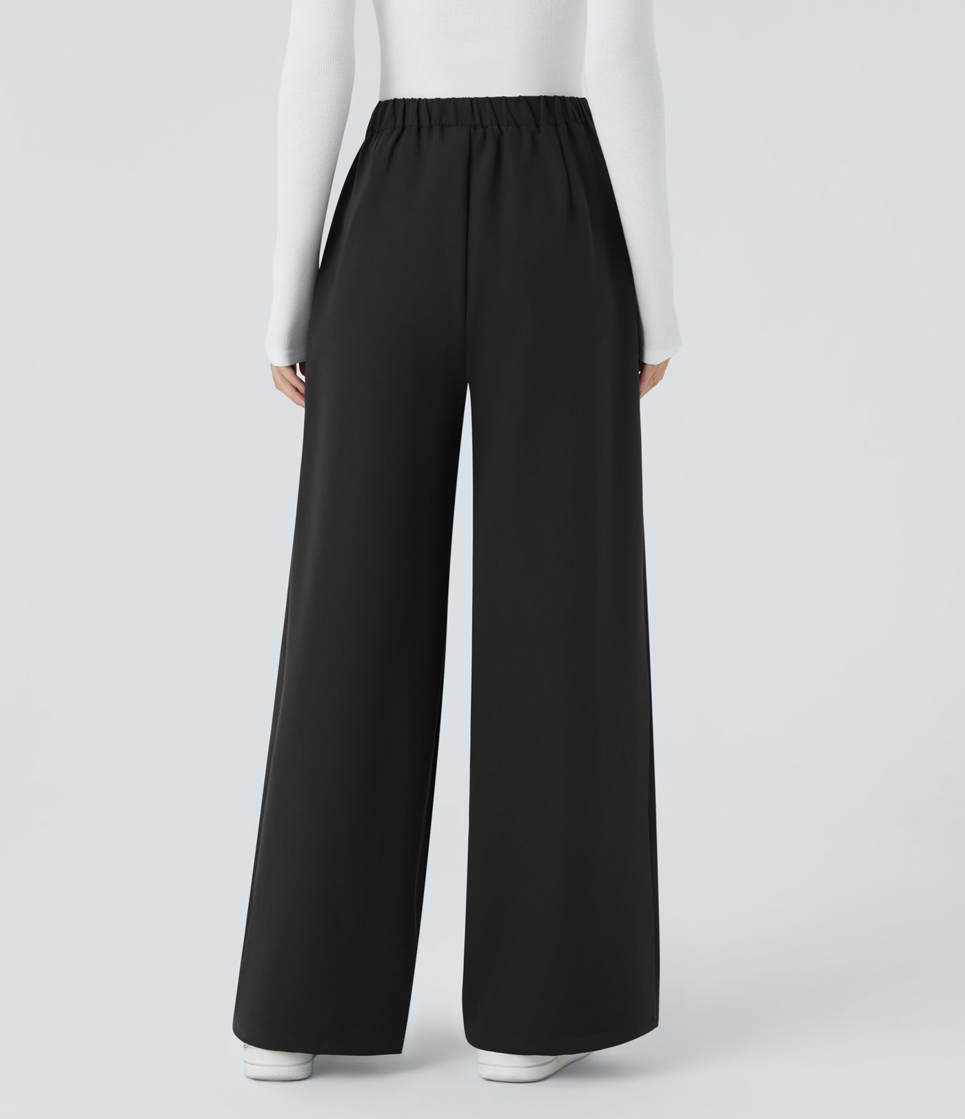 High Waisted Decorative Pocket Wide Leg Work Pants