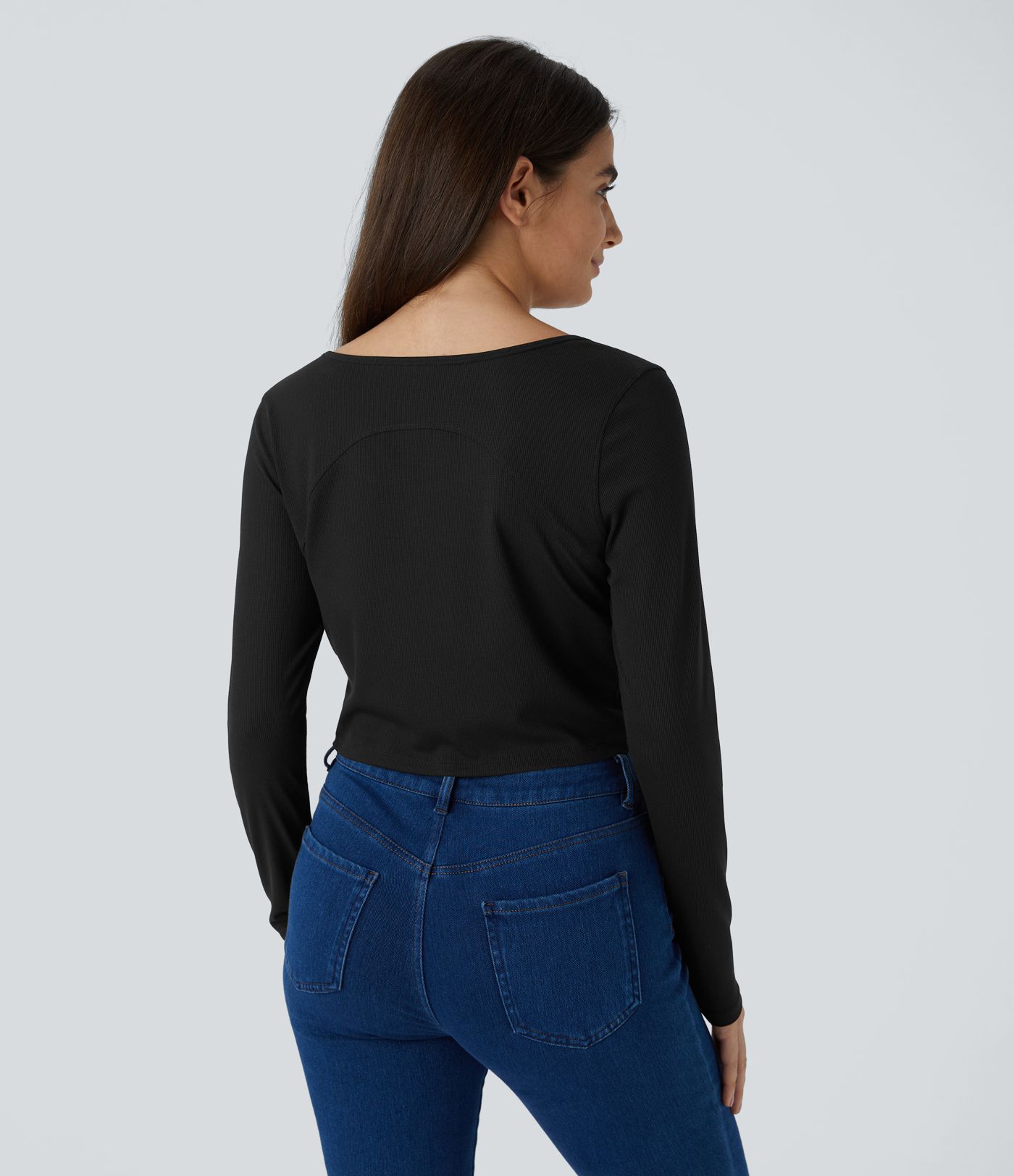 Ribbed Knit Long Sleeve Cropped Casual Top
