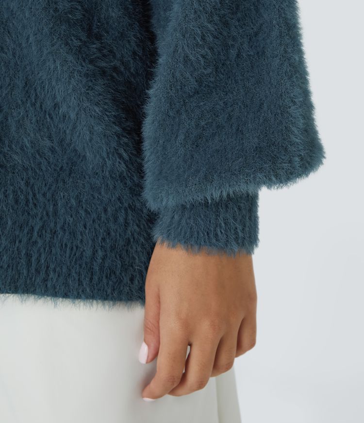 V Neck Bishop Sleeve Button Relaxed Casual Cardigan