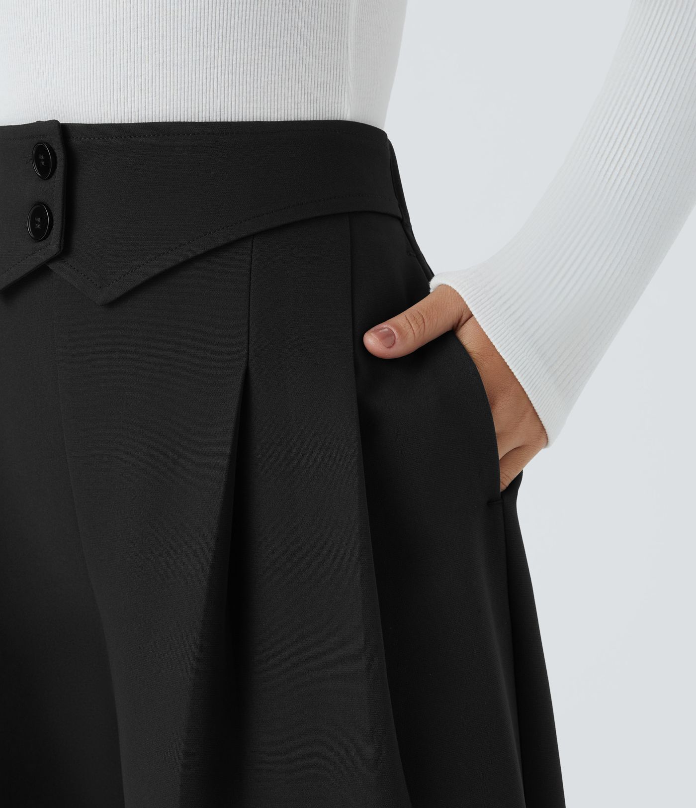 High Waisted Decorative Pocket Wide Leg Work Pants