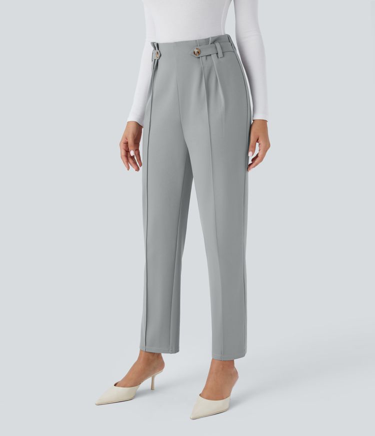 High Waisted Decorative Ankle Length Work Tapered Pants