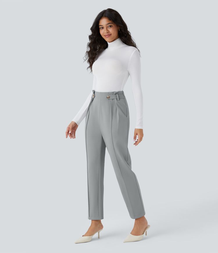 High Waisted Decorative Ankle Length Work Tapered Pants