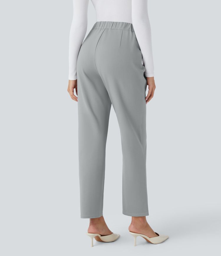 High Waisted Decorative Ankle Length Work Tapered Pants