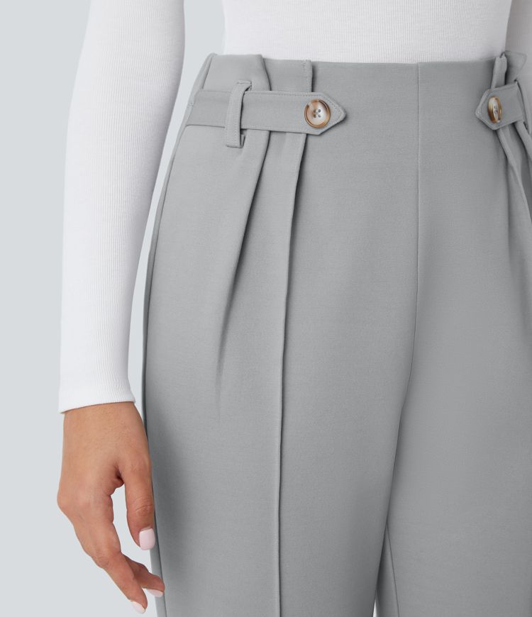 High Waisted Decorative Ankle Length Work Tapered Pants