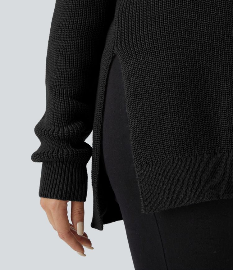 Funnel Neck Half Zip Long Sleeve Casual Sweater