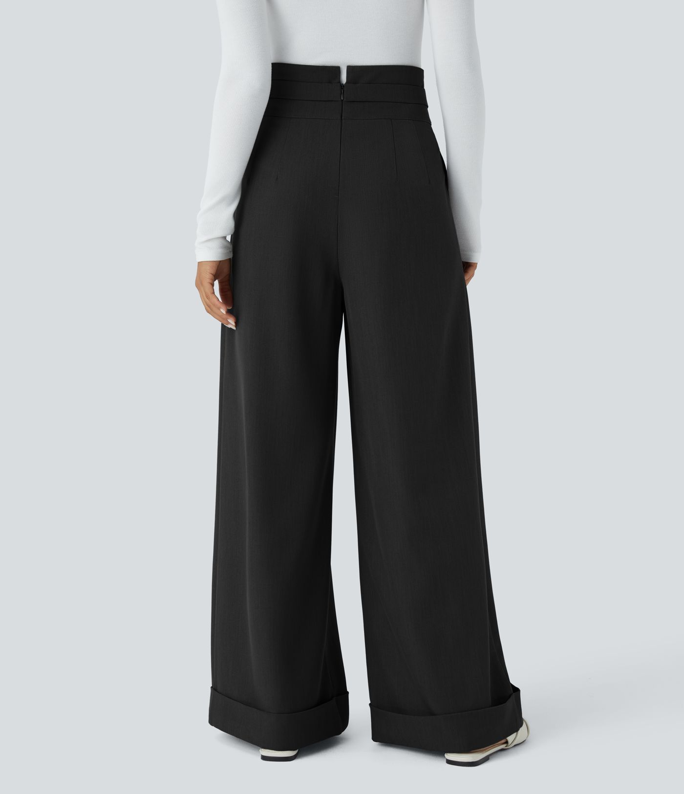 Super High Waisted Pocket Wide Leg Casual Pants