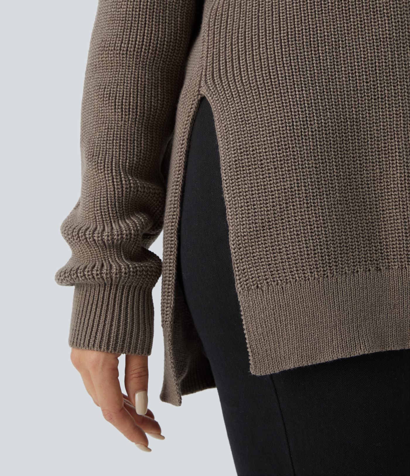 Funnel Neck Half Zip Long Sleeve Casual Sweater