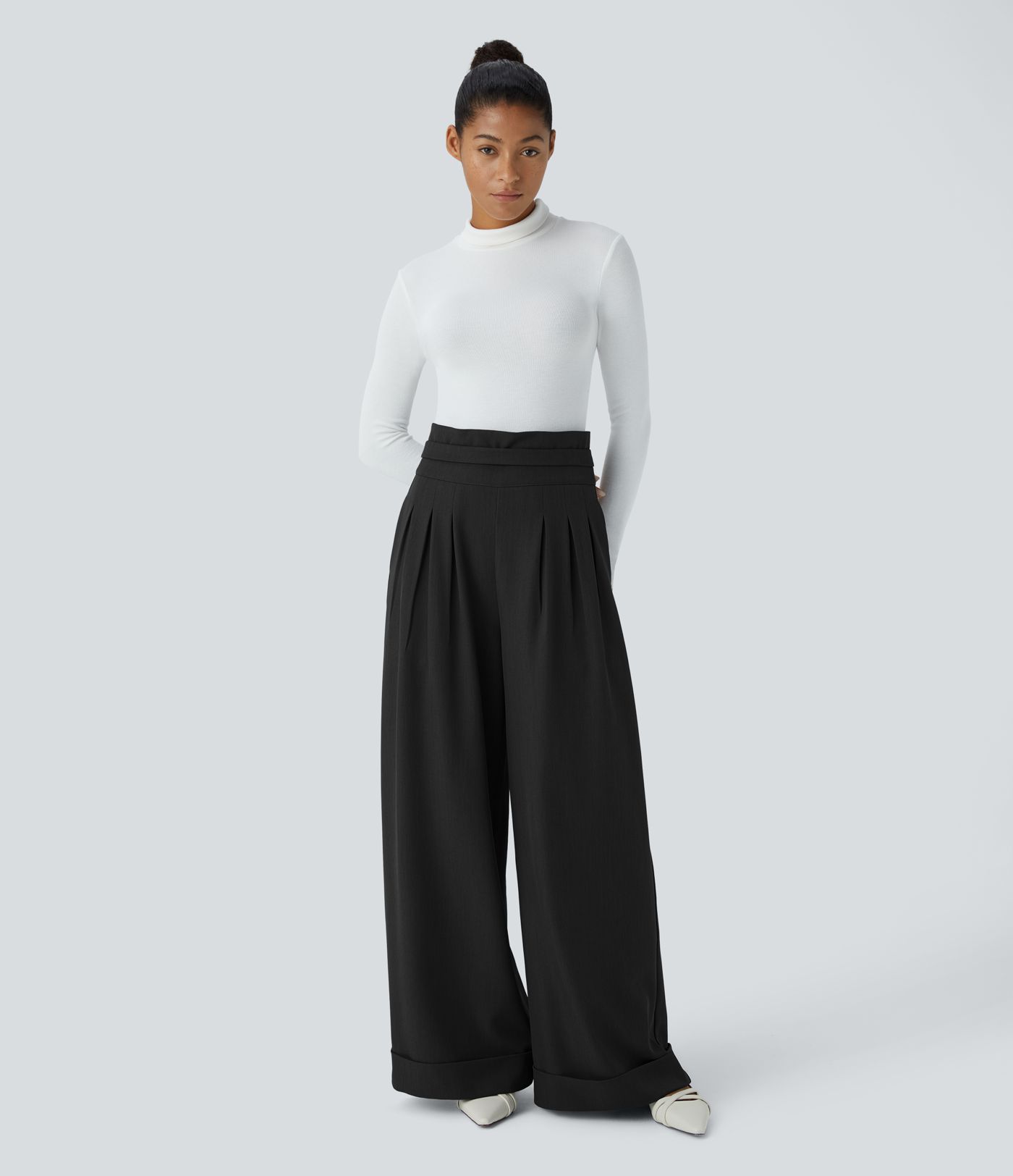 Super High Waisted Pocket Wide Leg Casual Pants
