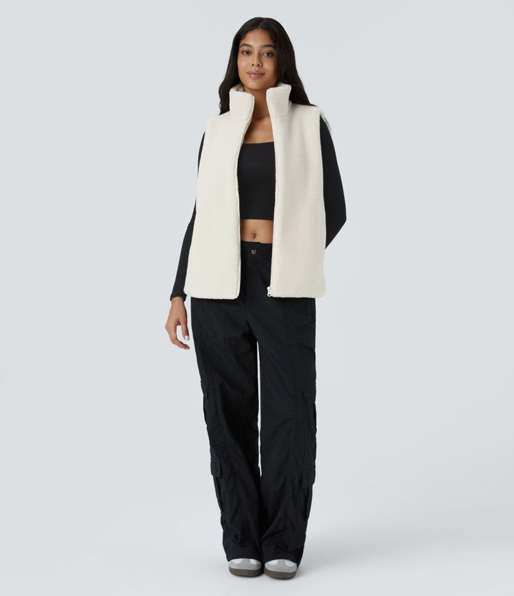 Chaleco sherpa bolsillo lateral cremallera cuello alto