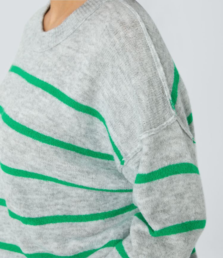 Suéter relajado cuello redondo hombro caído estampado rayas