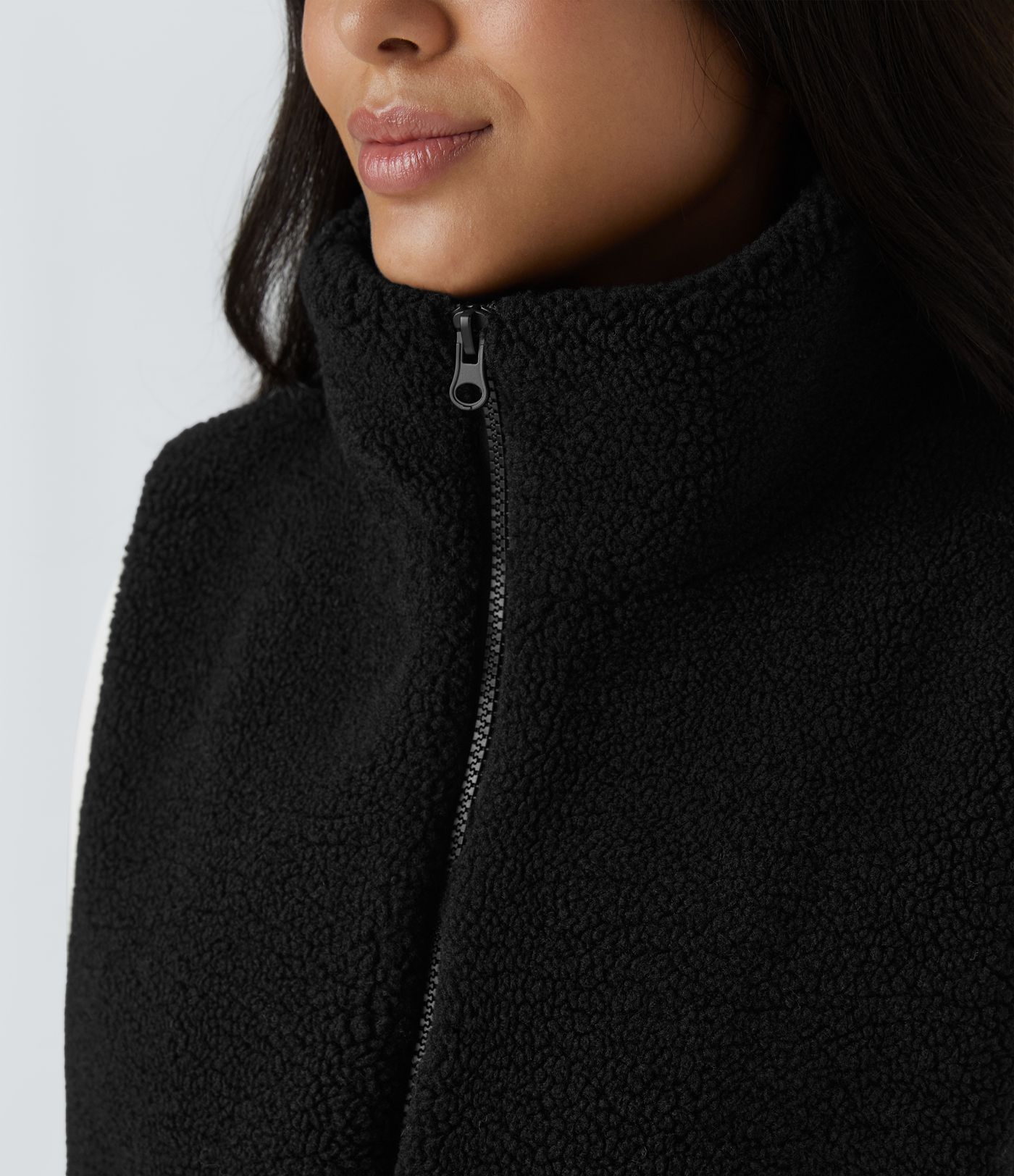 High Neck Zipper Pocket Casual Sherpa Vest