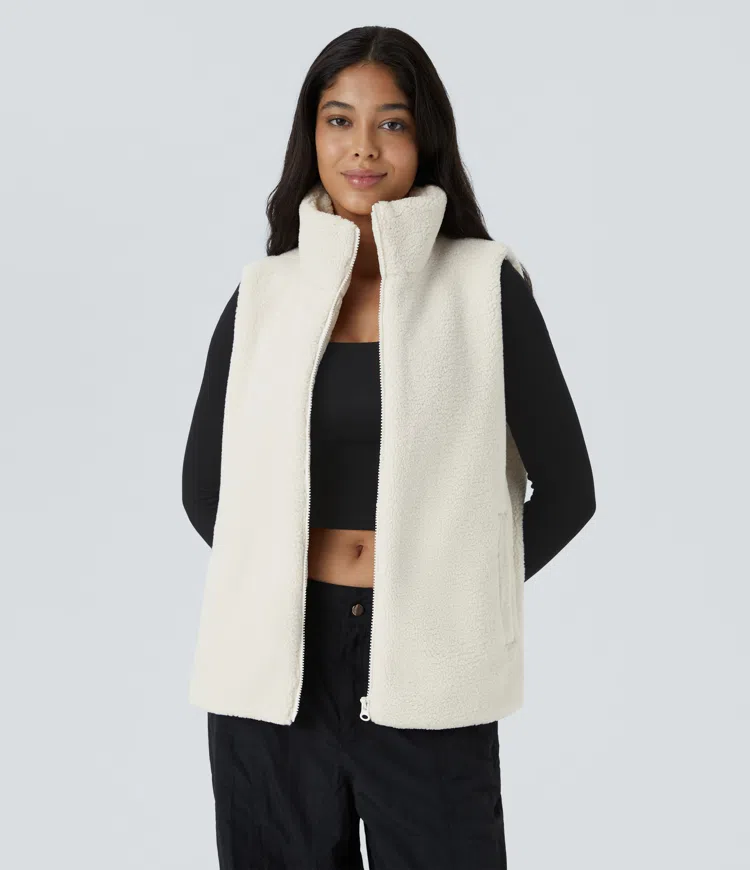 Chaleco sherpa bolsillo lateral cremallera cuello alto