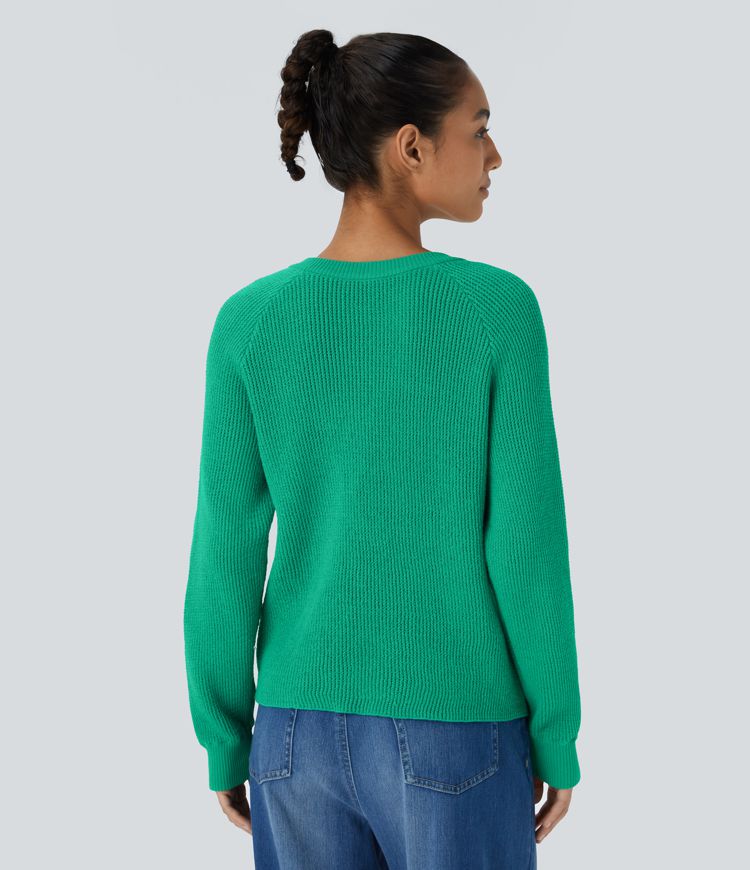 Round Neck Front Long Sleeve Casual Sweater