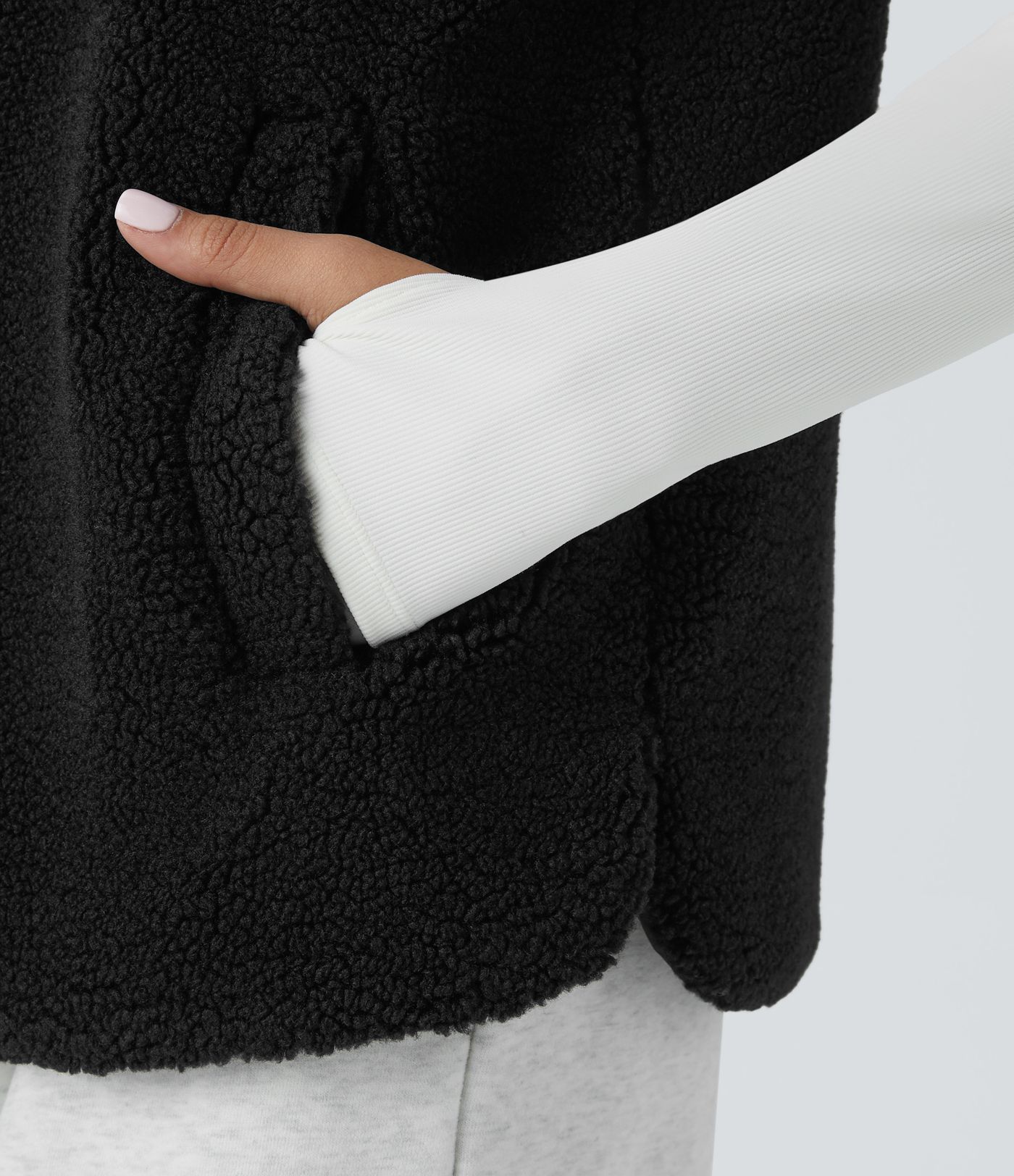 High Neck Zipper Pocket Casual Sherpa Vest