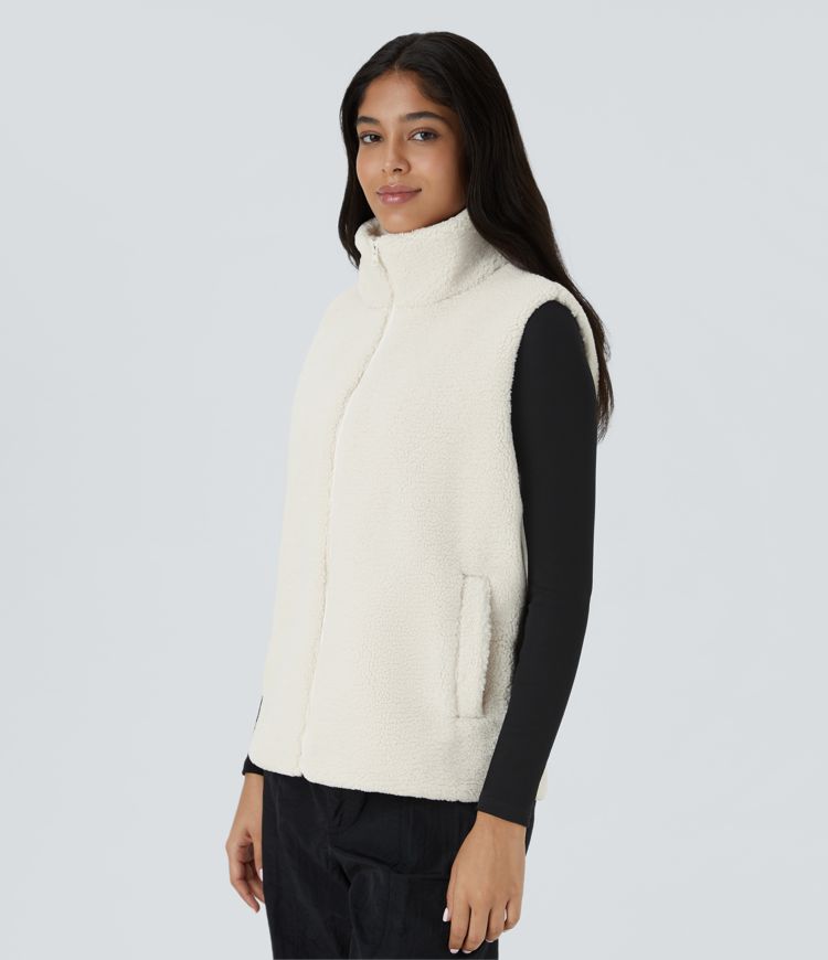 Chaleco sherpa bolsillo lateral cremallera cuello alto