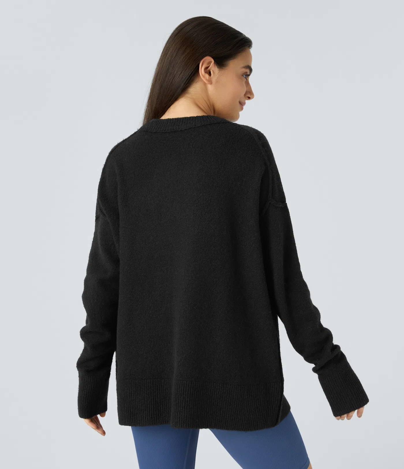 Round Neck Dropped Shoulder Striped Pattern Relax Casual Sweater