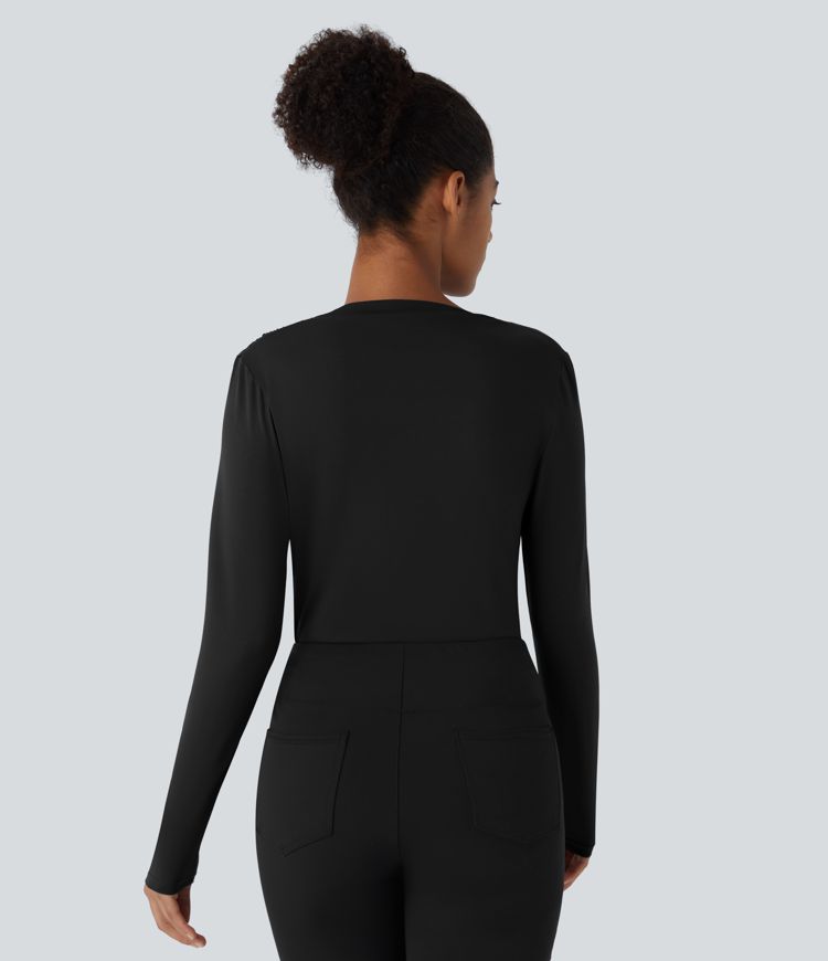 Cowl Neck Ruched Long Sleeve Slim Work Top