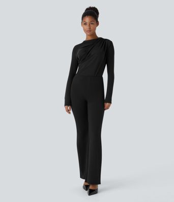 Cowl Neck Ruched Long Sleeve Slim Work Top