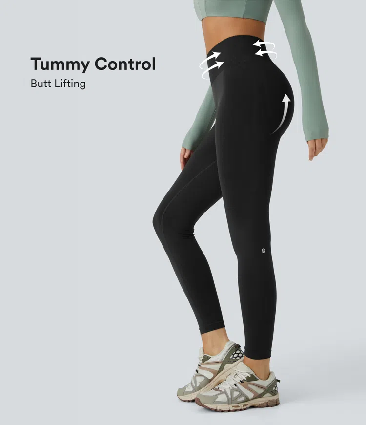 Seamless Flow Mid Rise Tummy Control Butt Lifting Yoga Leggings