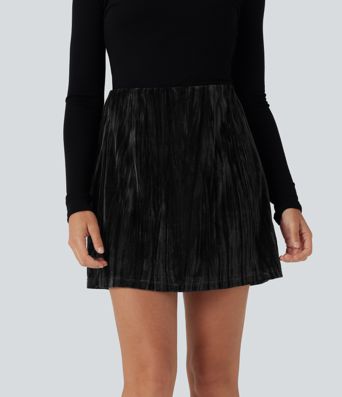 High Waisted Tummy Control 2-in-1 A Line Velvet Mini Casual Skirt