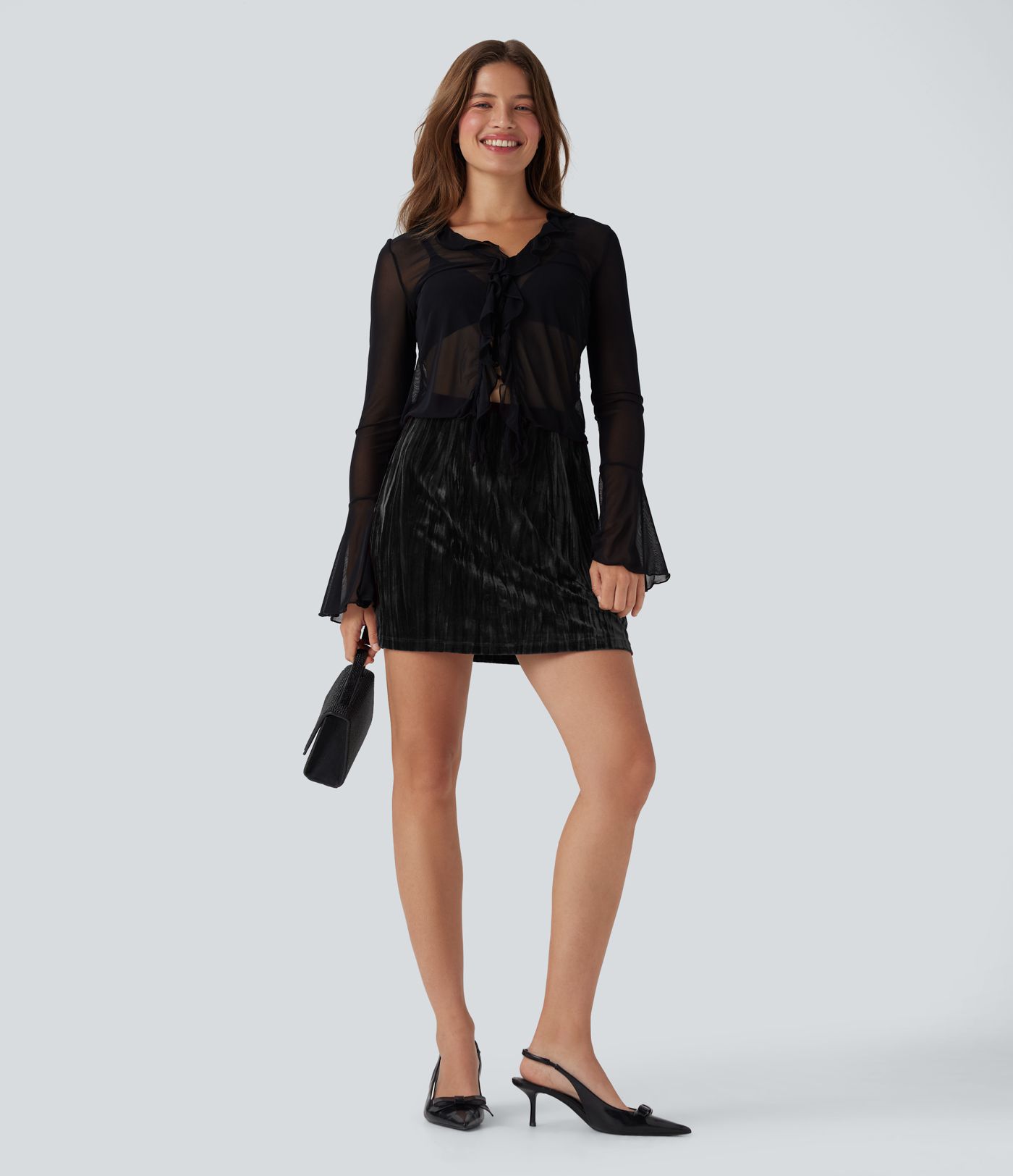 High Waisted Tummy Control 2-in-1 A Line Velvet Mini Casual Skirt