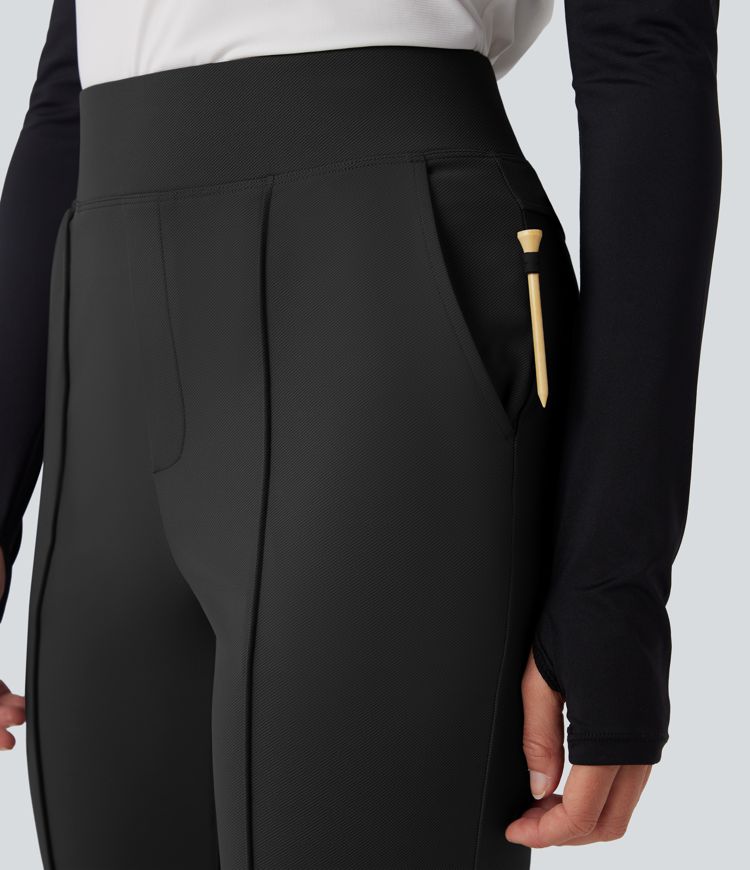 High Waisted Pockets Quick Dry Golf Flare Trousers-Golf Tee Pocket-UPF40+