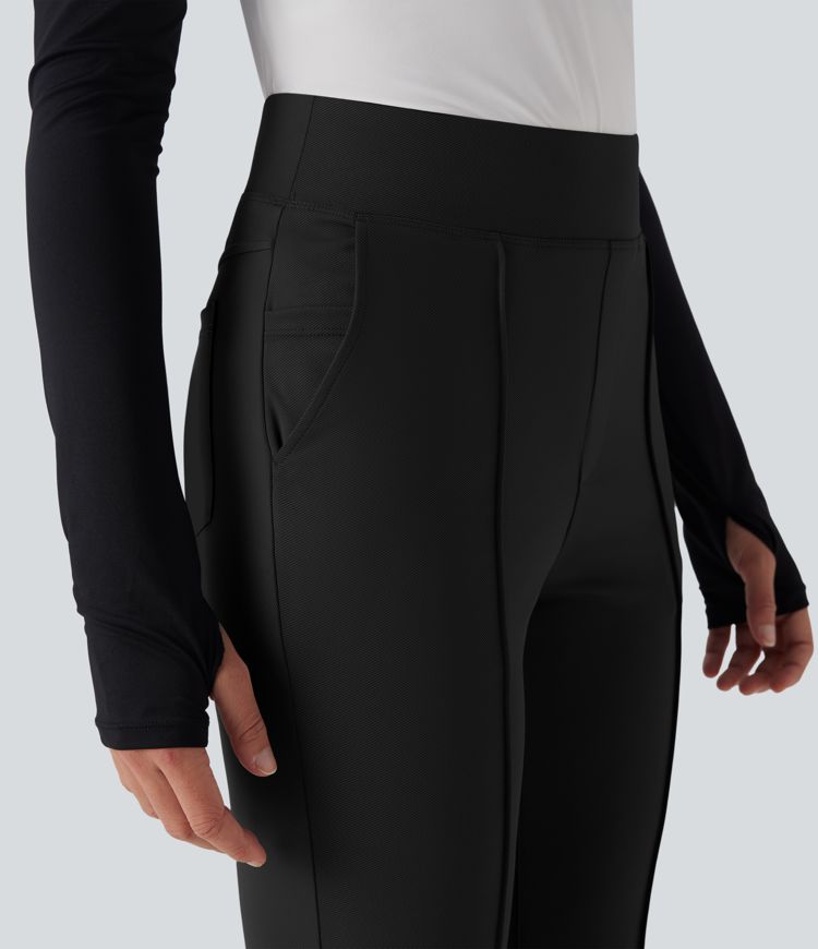 High Waisted Pockets Quick Dry Golf Flare Trousers-Golf Tee Pocket-UPF40+