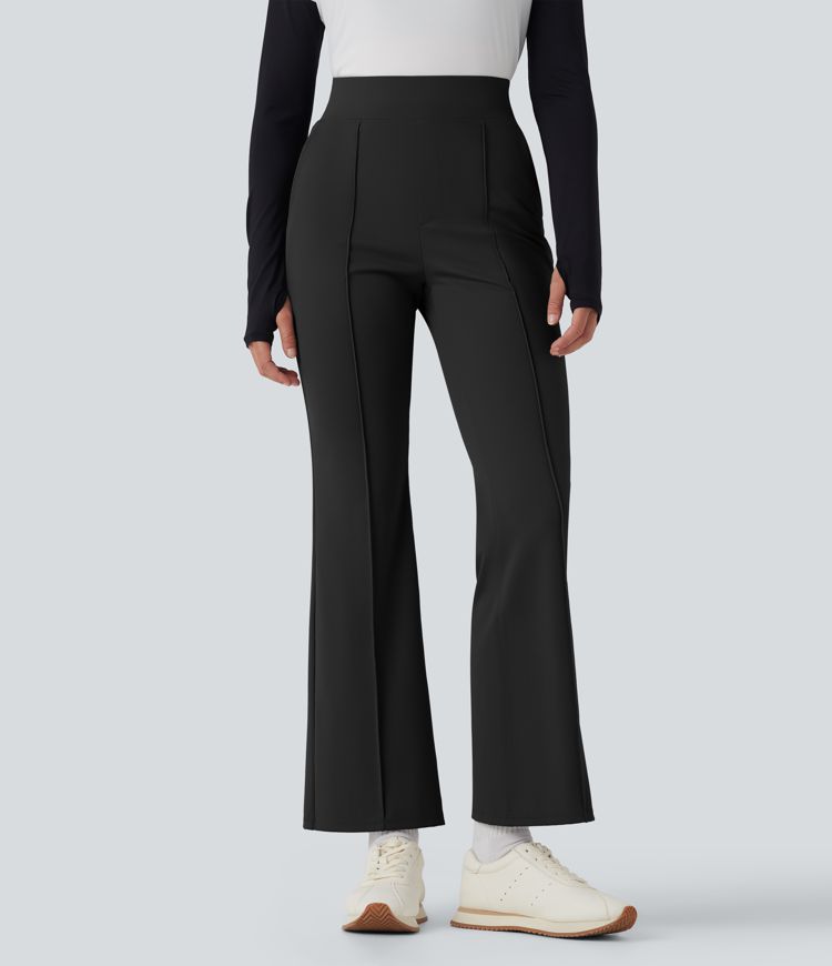 High Waisted Pockets Quick Dry Golf Flare Trousers-Golf Tee Pocket-UPF40+