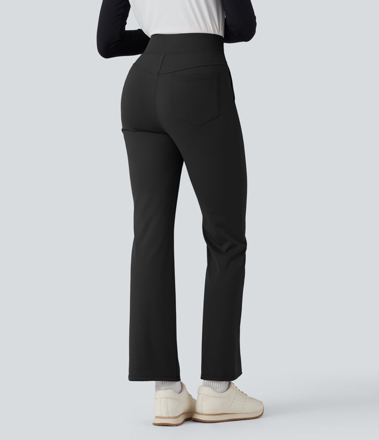 High Waisted Pockets Quick Dry Golf Flare Trousers-Golf Tee Pocket-UPF40+