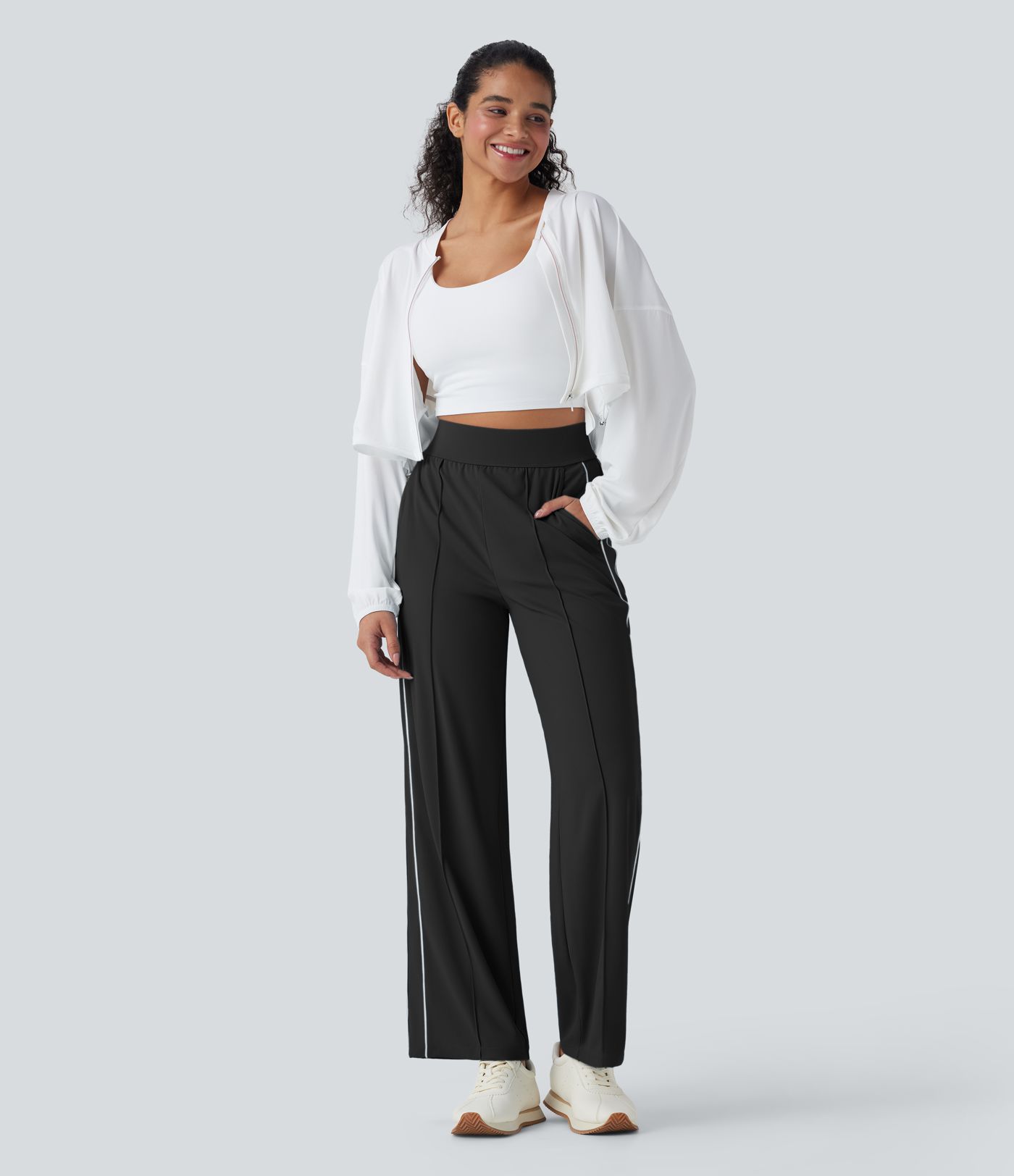 High Waisted Straight Leg Quick Dry Training Pants with Pockets-UPF40+