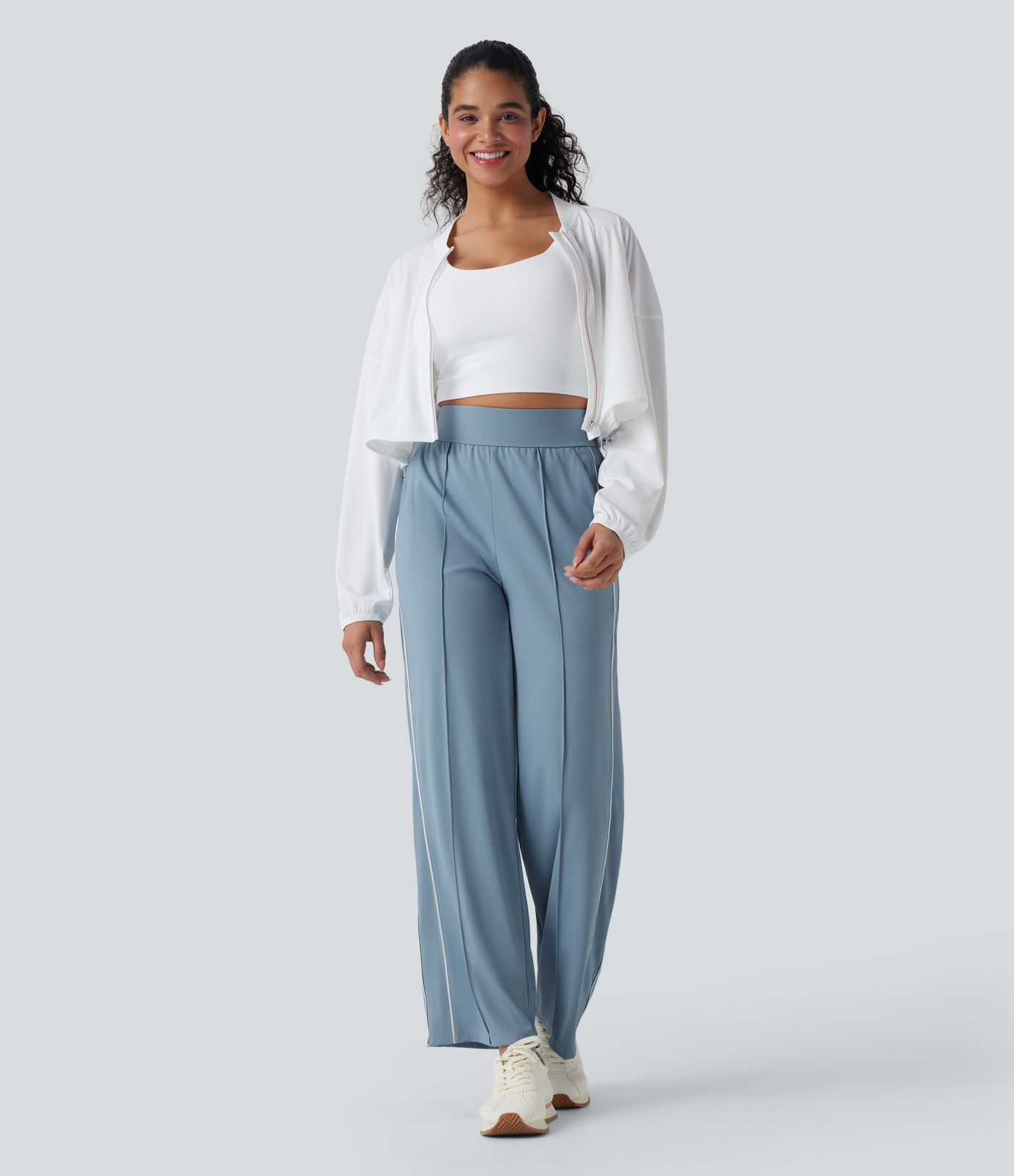 High Waisted Straight Leg Quick Dry Training Trackpants with Pockets-UPF40+