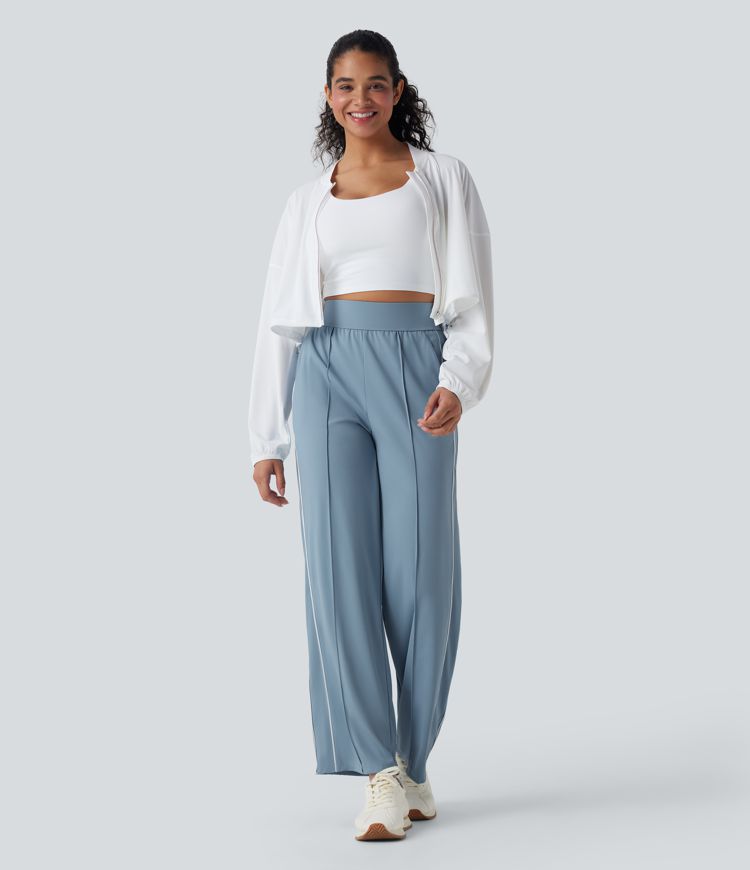 High Waisted Straight Leg Quick Dry Training Trackpants with Pockets-UPF40+