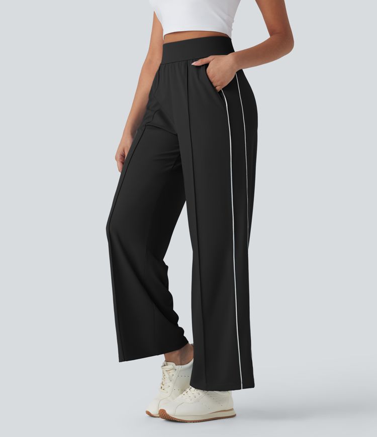 High Waisted Straight Leg Quick Dry Training Pants with Pockets-UPF40+