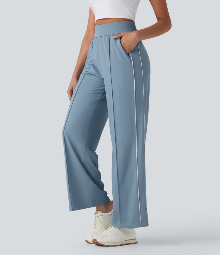 High Waisted Straight Leg Quick Dry Training Pants with Pockets-UPF40+